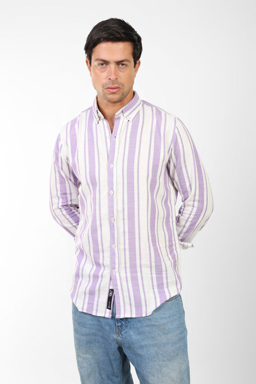 Coastal Linen-Blend Shirt For Men - Purple