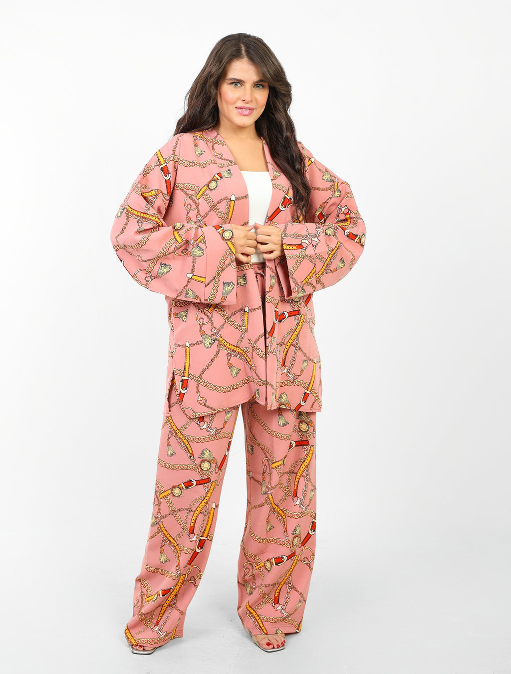 Rosaline Casual Suit for Women - Kimono Design with Pants - Pink