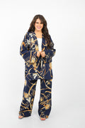 Rosaline Casual Suit for Women - Kimono Design with Pants - Navy*Yellow