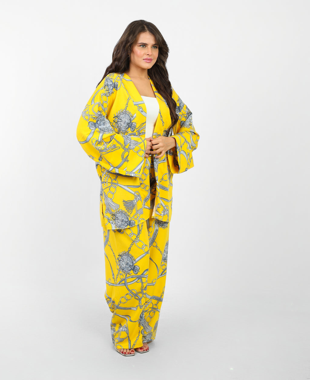 Rosaline Casual Suit for Women - Kimono Design with Pants - Yellow