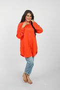 Loose-Fit Button-Down Shirt For Women - Orange