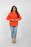 Oversized Cropped Button-Down For Women - Orange