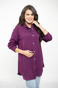 Loose-Fit Button-Down Shirt For Women - Purple