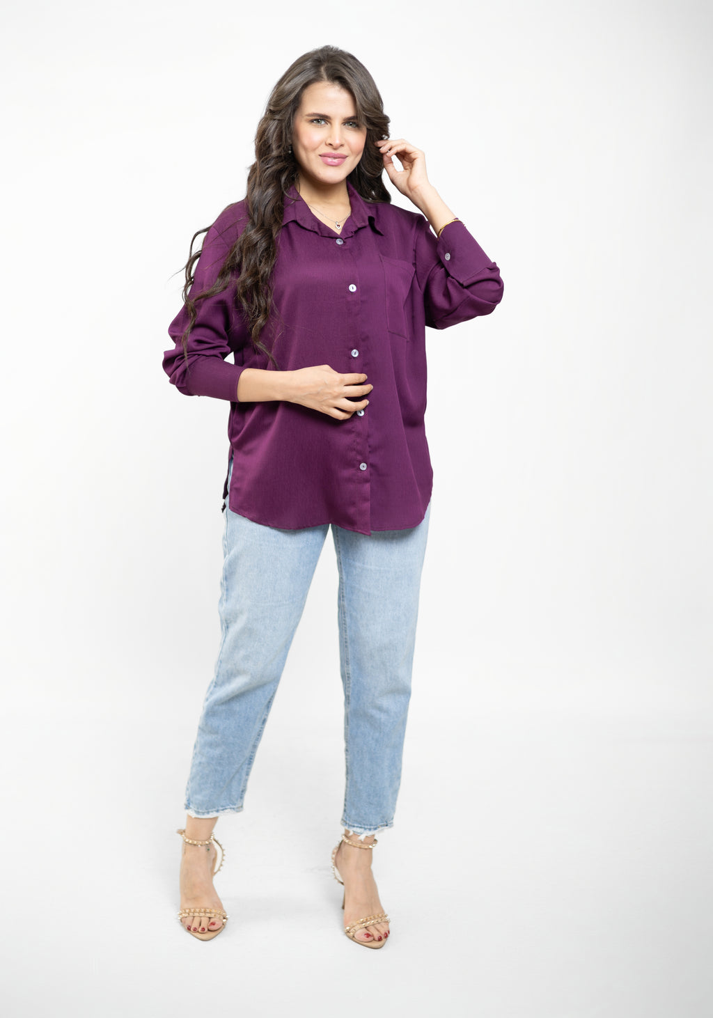 Oversized Cropped Button-Down For Women