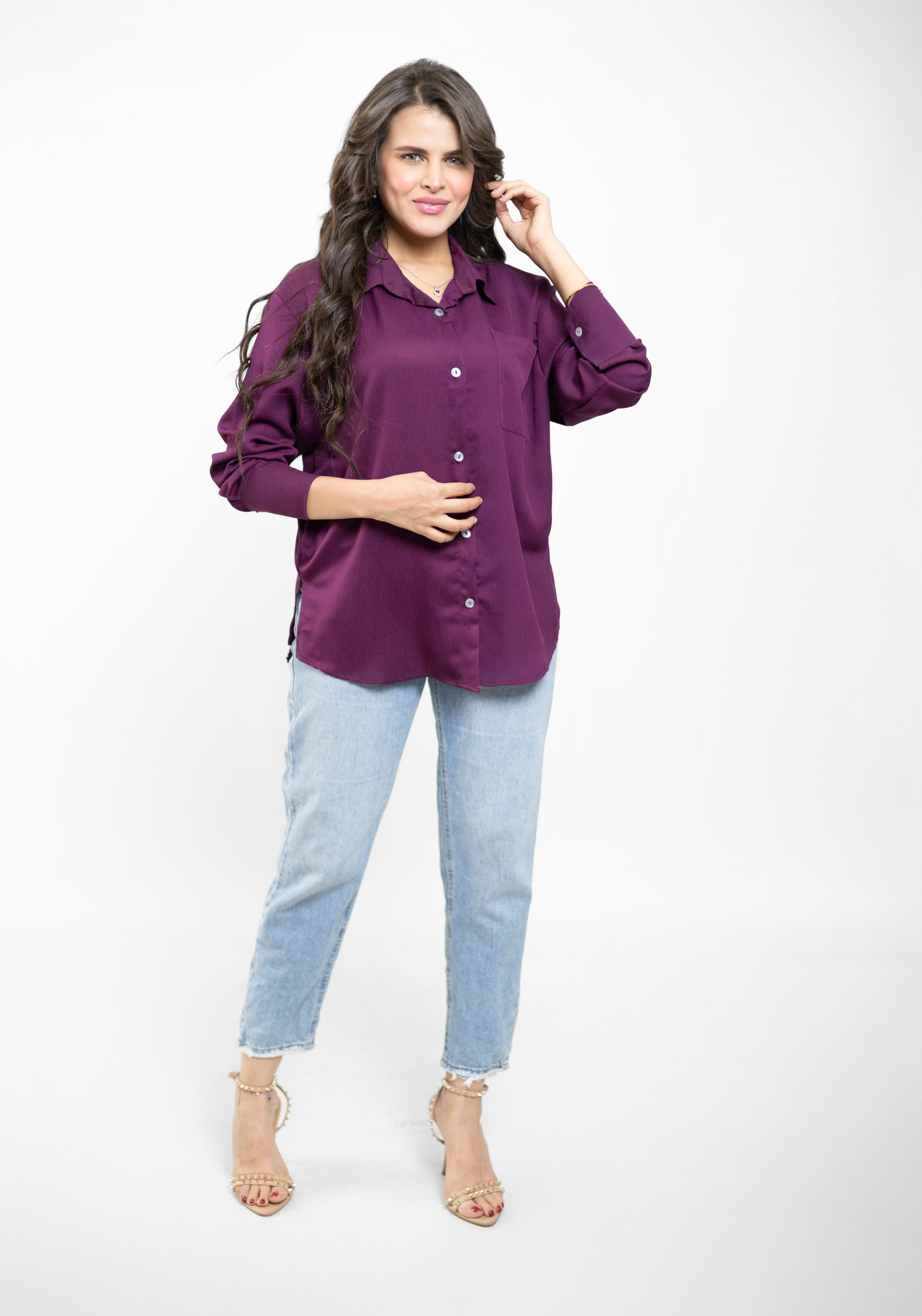 Oversized Cropped Button-Down For Women