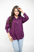 Oversized Cropped Button-Down For Women - Purple