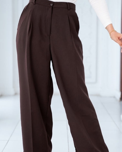 High-Waisted Wide-Leg Trousers - Brown