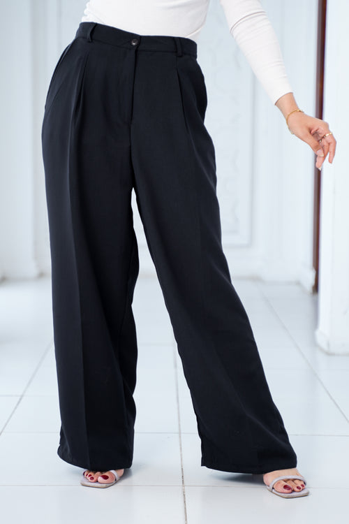 High-Waisted Wide-Leg Trousers - Black