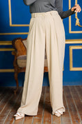 High-Waisted Wide-Leg Trousers - Beige