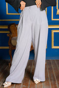 High-Waisted Wide-Leg Trousers - Light Gray