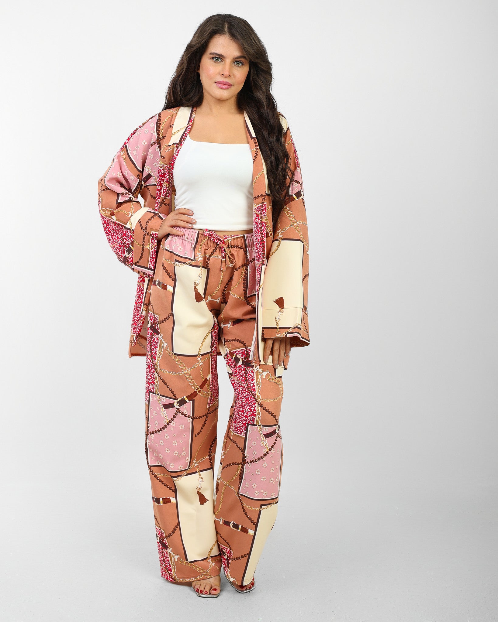 Rosaline Casual Suit for Women - Kimono Design with Pants - Dark Kashmir