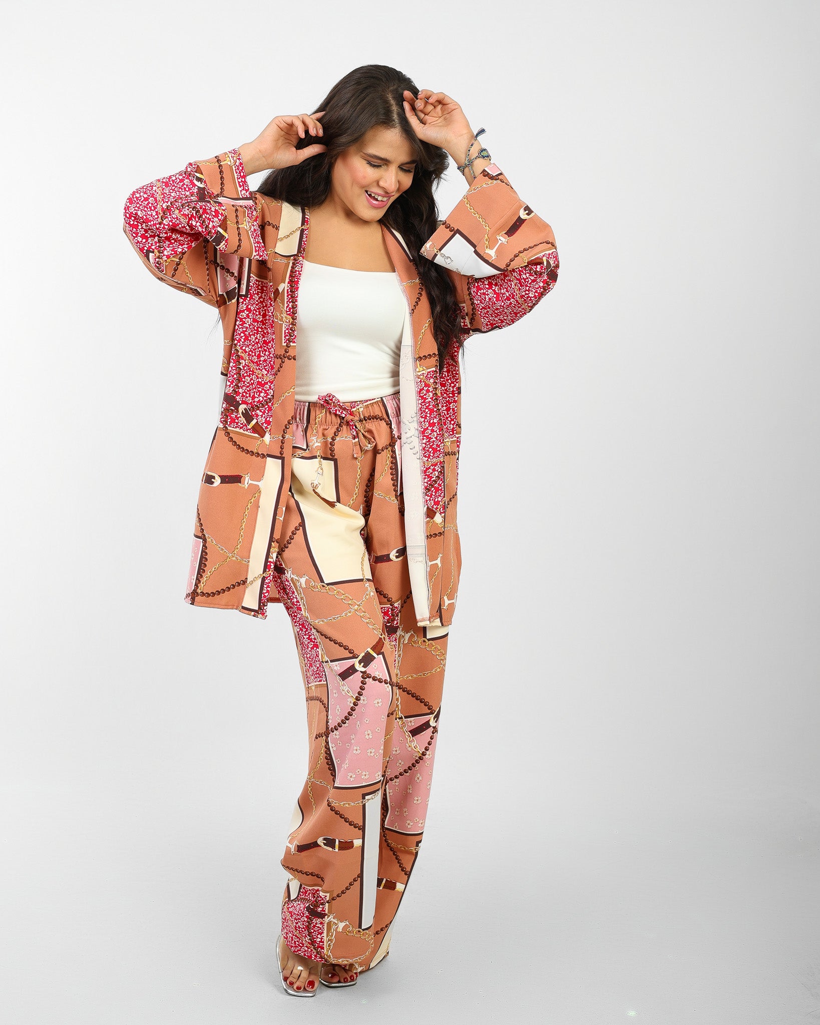 Rosaline Casual Suit for Women - Kimono Design with Pants - Dark Kashmir