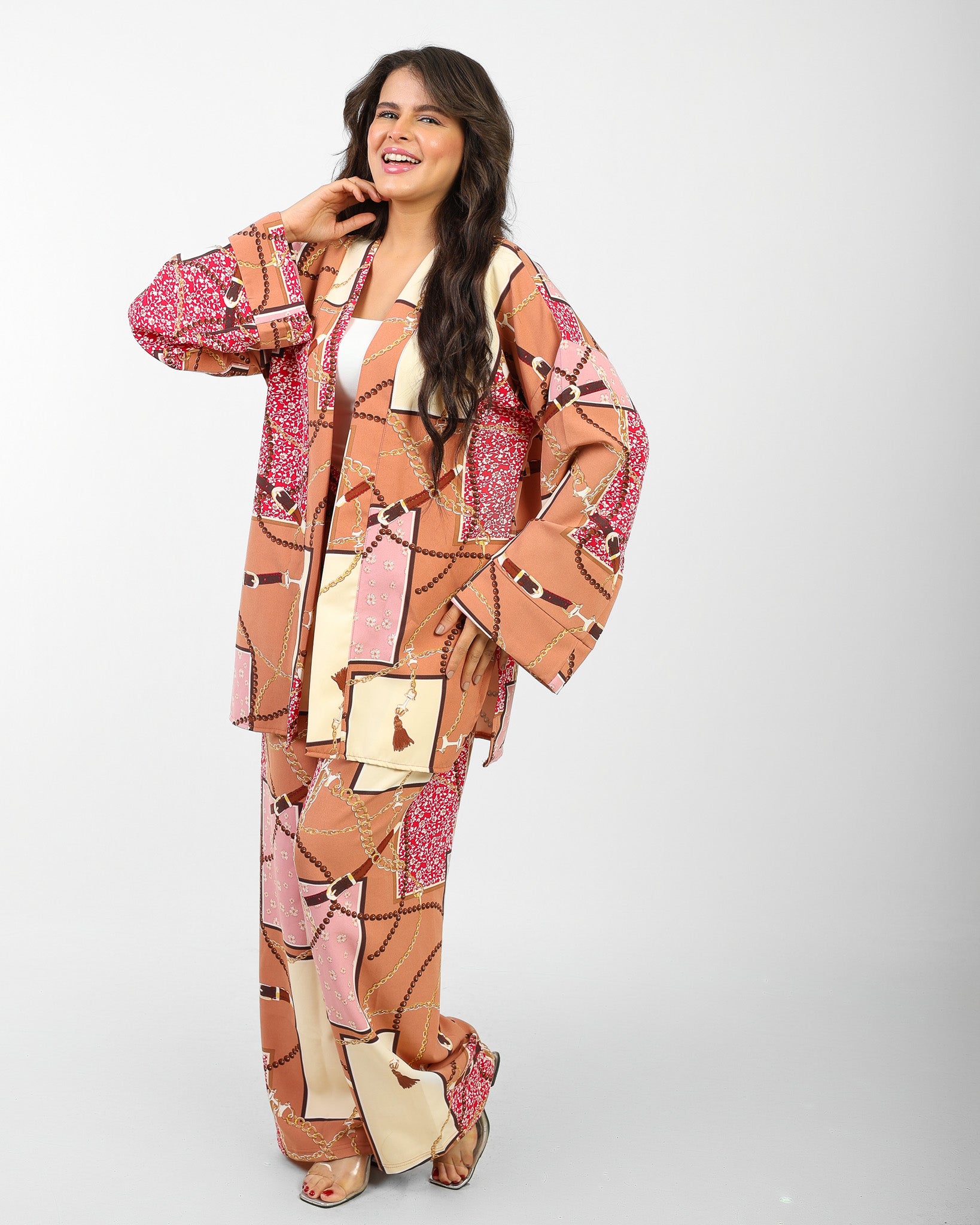 Rosaline Casual Suit for Women - Kimono Design with Pants - Dark Kashmir