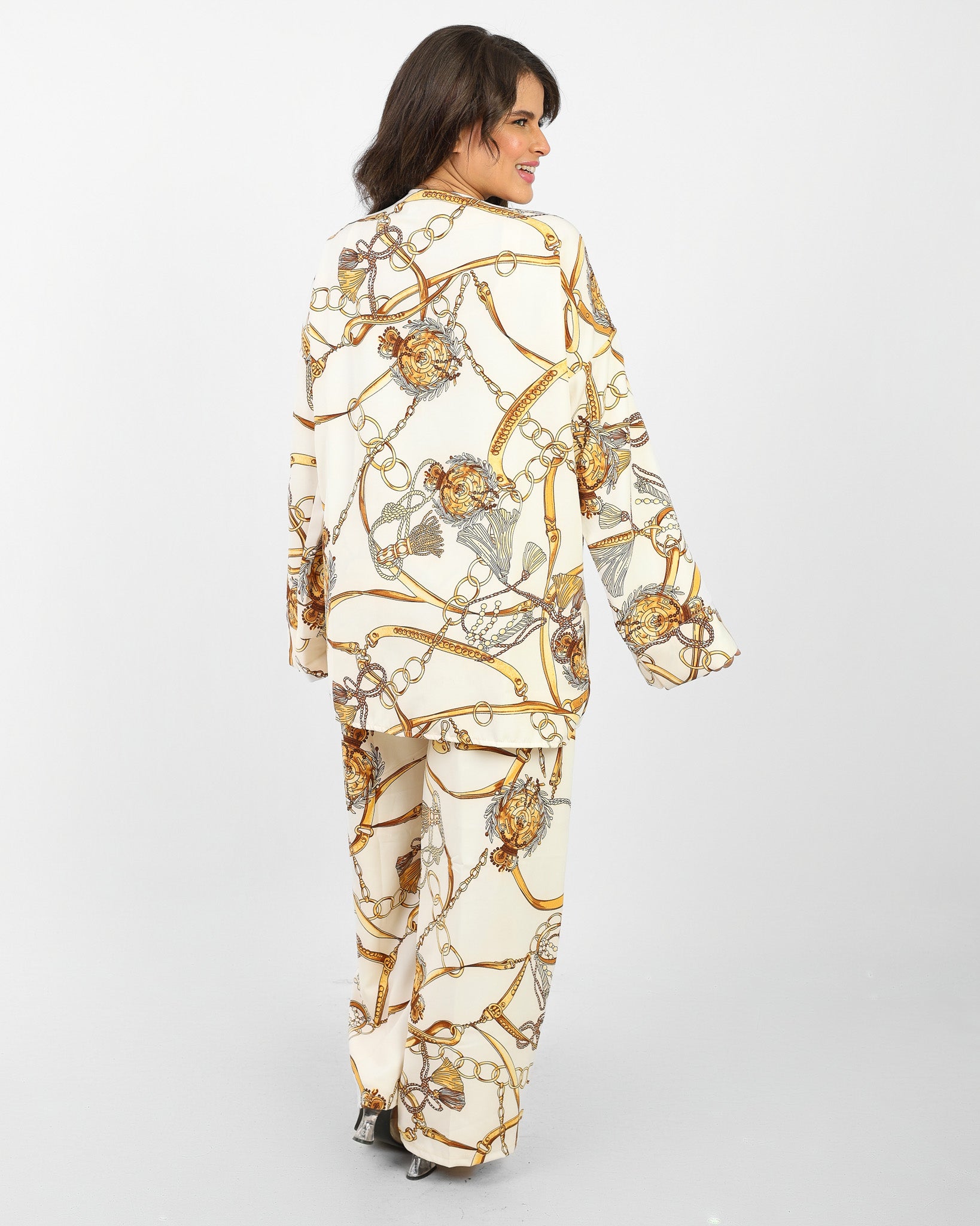 Rosaline Casual Suit for Women - Kimono Design with Pants - White