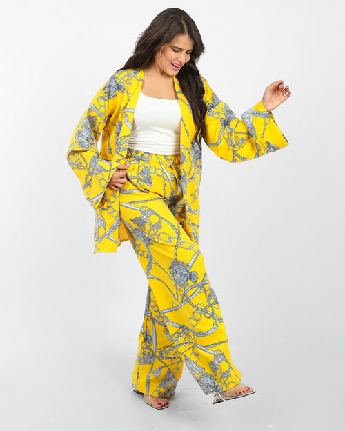 Rosaline Casual Suit for Women - Kimono Design with Pants - Yellow